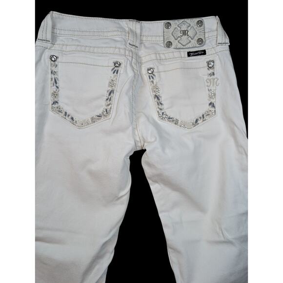 MISS ME Signature Capri Cuffed Womens 28 Embellished White Denim - Picture 3 of 6